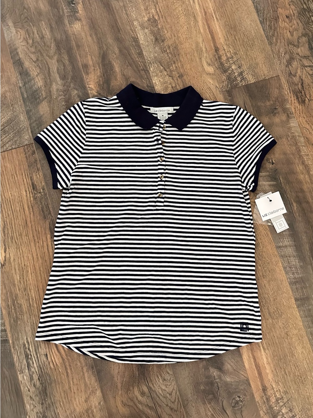 Liz Claiborne Navy & White Striped Girls Polo